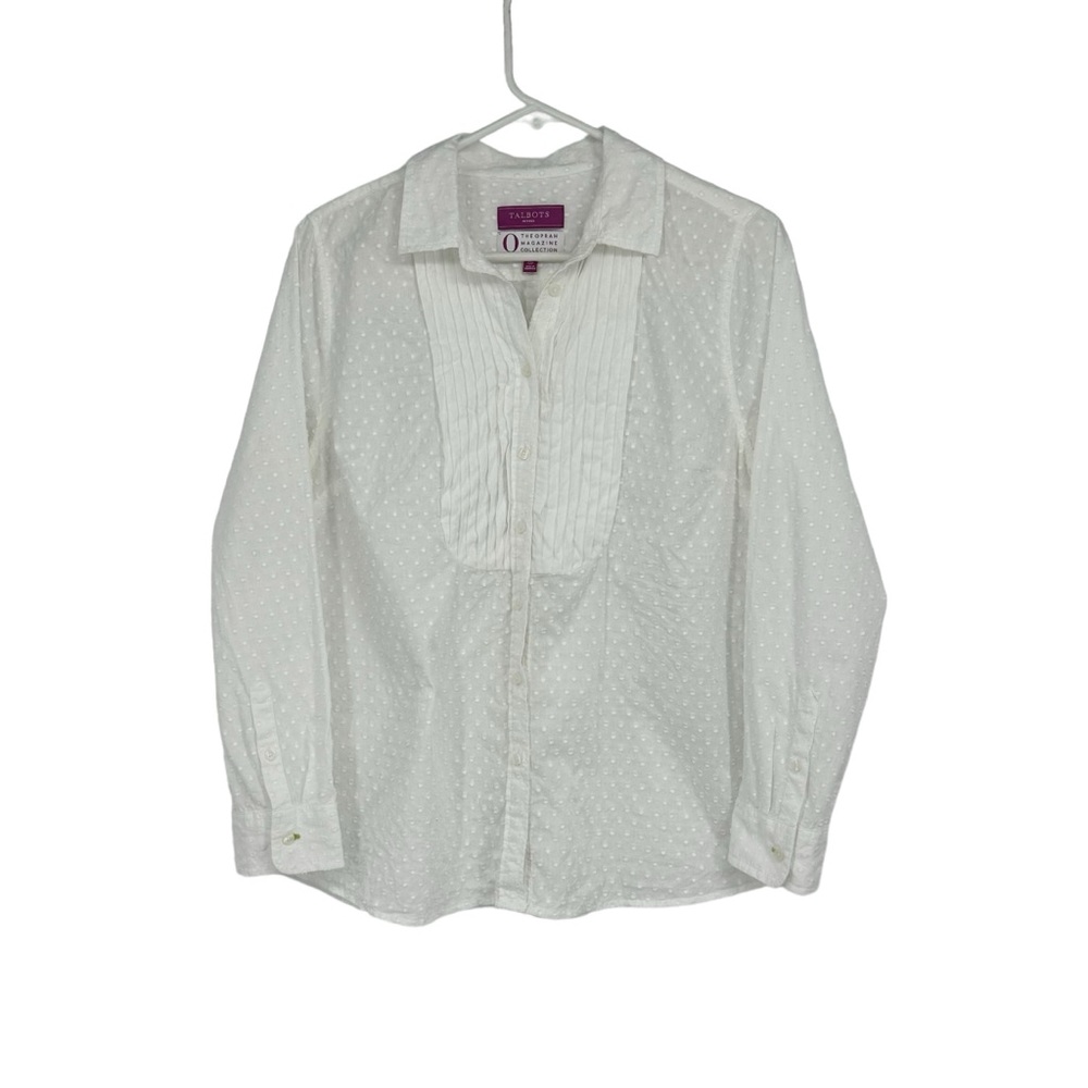 *Talbots 12P The Oprah Magazine Collection Cotton White Swiss Dot Pintuck Blouse